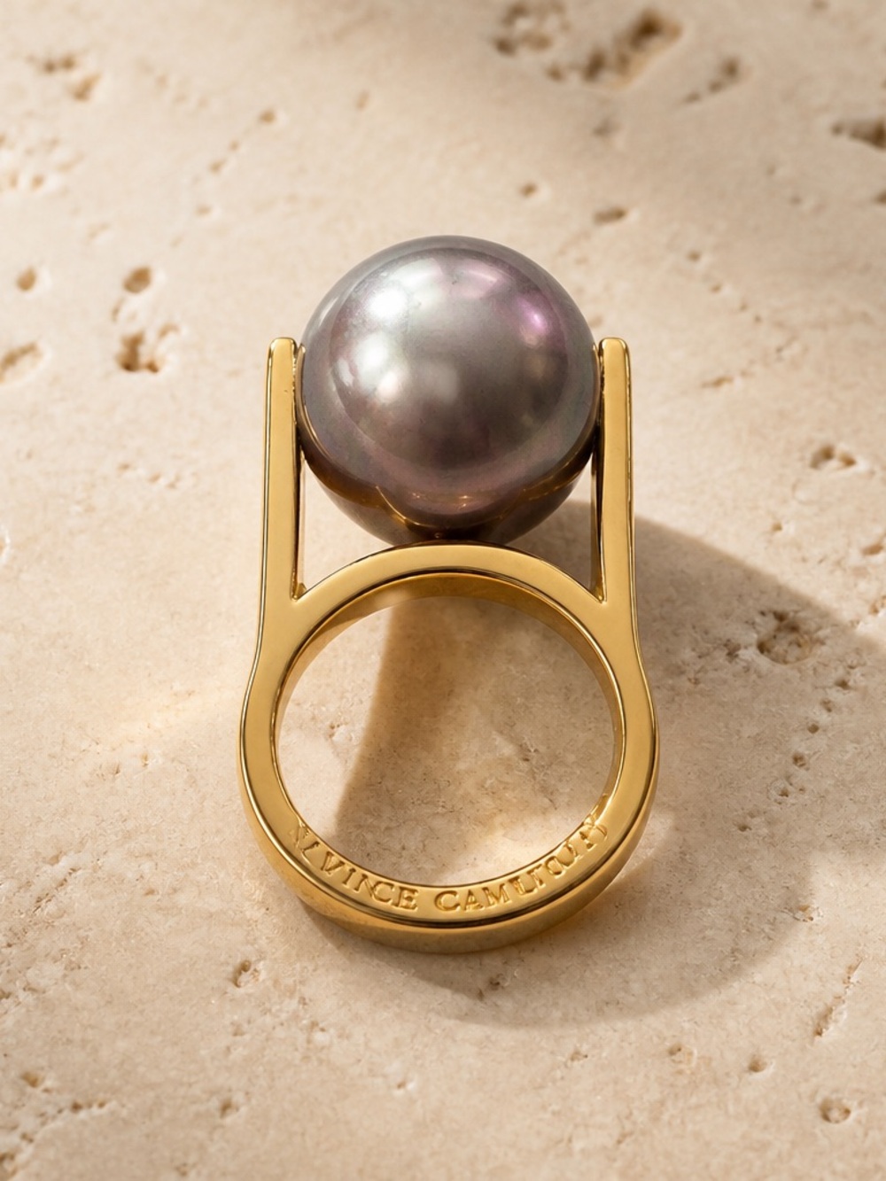 Vince Camuto Gold-Tone Ring with Iridescent Gray Pearl